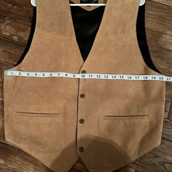 Scully Men’s Size Large Tan Genuine Leather and Black Satin Snap Button Vest - Picture 8 of 14